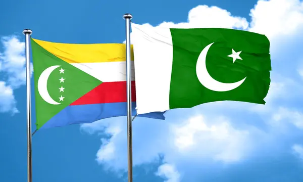 Drapeau des Comores avec drapeau du Pakistan, rendu 3D — Photo