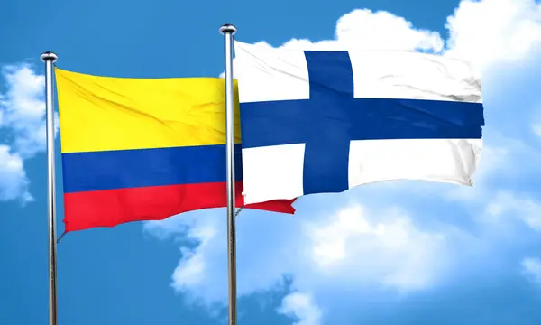 Drapeau Colombie avec drapeau Finlande, rendu 3D — Photo