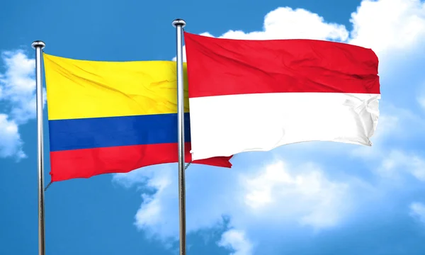 Bandiera Colombia con bandiera Indonesia, rendering 3D — Foto Stock