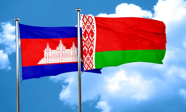 Drapeau Cambodge avec drapeau Biélorussie, rendu 3D — Photo