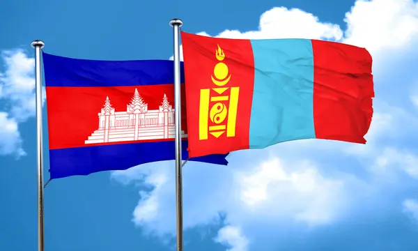 Vlag van Cambodja met de vlag van Mongolië, 3D-rendering — Stockfoto