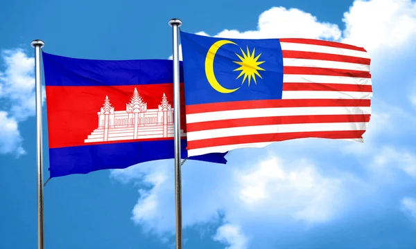 マレーシアの国旗、3 d レンダリングとカンボジアの国旗 — ストック写真