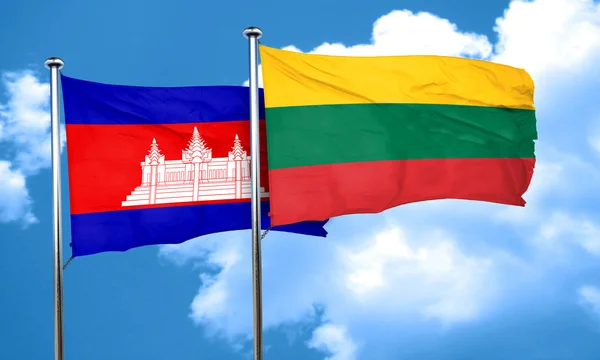 Drapeau Cambodge avec drapeau Lituanie, rendu 3D — Photo
