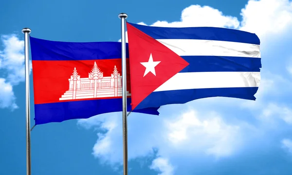 Cambodia flag with cuba flag, 3D rendering — Stock Photo, Image