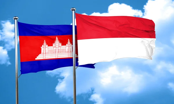 Vlag van Cambodja met Indonesië vlag, 3D-rendering — Stockfoto