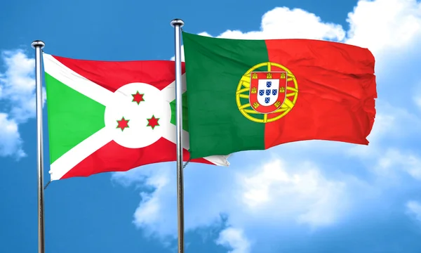 De vlag van Burundi vlag met Portugal, 3D-rendering — Stockfoto