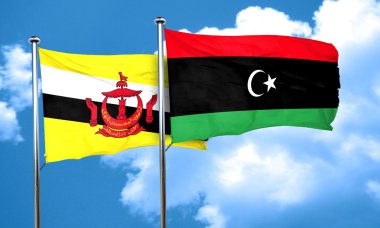 Libya bayrağı, 3d render ile Brunei bayrağı