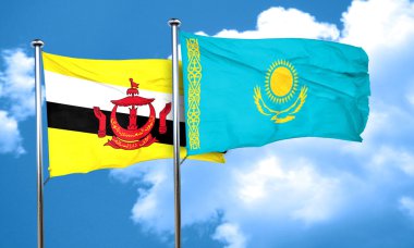 Kazakistan bayrağı, 3d render ile Brunei bayrağı