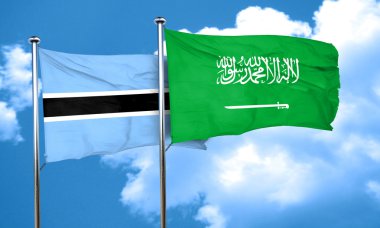 Botsvana bayrağı ile Suudi Arabistan bayrağı, 3d render