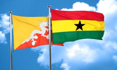 Gana bayrak, 3d render ile Bhutan bayrağı