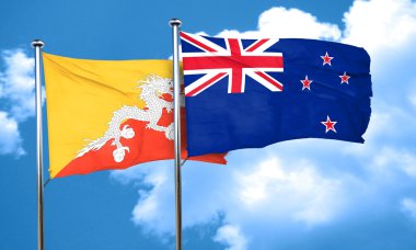 Yeni Zelanda bayrağı, 3d render ile Bhutan bayrağı