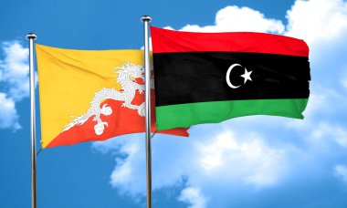 Bhutan bayrağı Libya bayrağı, 3d render ile