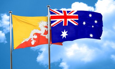 Avustralya bayrağı, 3d render ile Bhutan bayrağı