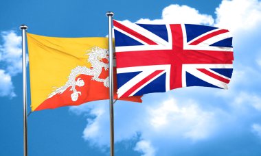 Büyük Britanya bayrağı, 3d render ile Bhutan bayrağı
