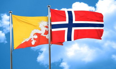 Norveç bayrağı, 3d render ile Bhutan bayrağı