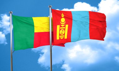 Benin bayrağı ile Moğolistan bayrağı, 3d render