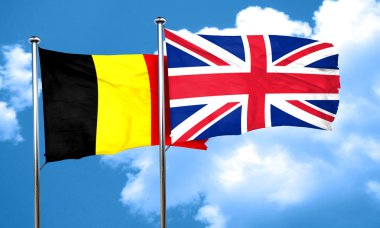 Belçika bayrağı ile Büyük Britanya bayrağı, 3d render