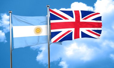 Arjantin bayrağı ile Büyük Britanya bayrağı, 3d render