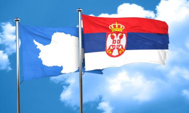 Antarktika bayrak Sırbistan bayrağı, 3d render ile