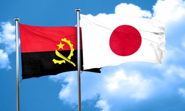 Japonya bayrağı, 3d render ile Angola bayrağı