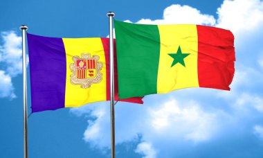 Andorra bayrağı Senegal bayrak, 3d render ile