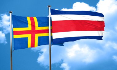 Aland Adaları Kosta Rika bayrak, 3d render ile