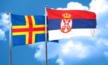 Aland Adaları Sırbistan bayrağı, 3d render ile