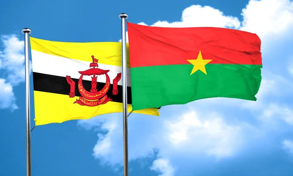 Bandeira Brunei com bandeira Burkina Faso, renderização 3D — Fotografia de Stock