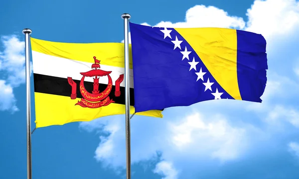 Bandera de Brunei con bandera de Bosnia y Herzegovina, representación 3D — Foto de Stock