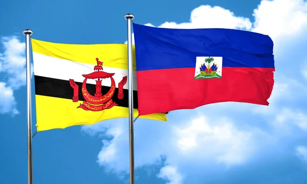 Bandeira Brunei com bandeira do Haiti, renderização 3D — Fotografia de Stock