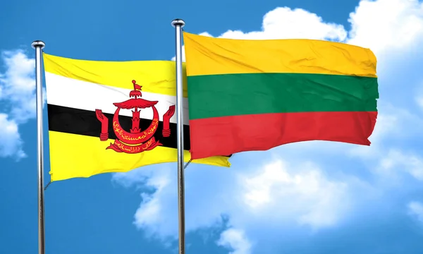 Bandeira Brunei com bandeira da Lituânia, renderização 3D — Fotografia de Stock