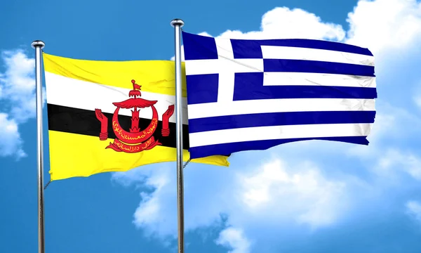 Σημαία του Μπρουνέι με Ελλάδα σημαία, 3d rendering — Φωτογραφία Αρχείου