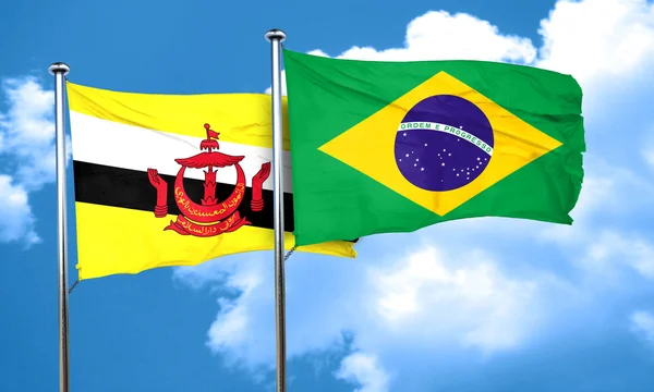 Bandeira Brunei com bandeira do Brasil, renderização 3D — Fotografia de Stock