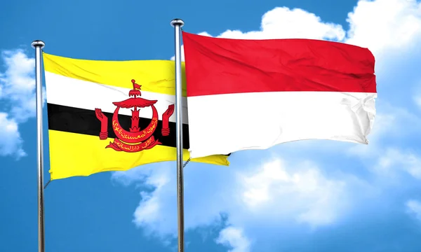 Bandera de Brunei con bandera de Indonesia, Renderizado 3D —  Fotos de Stock