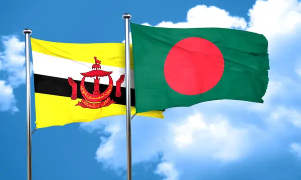 Bandera de Brunei con Bandera de Bangladesh, Renderizado 3D — Foto de Stock