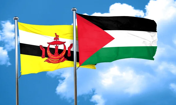 Vlajka vlajka Bruneje s Palestinou, 3d vykreslování — Stock fotografie