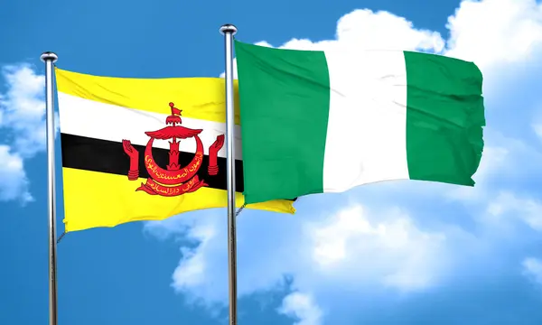 Bandeira Brunei com bandeira da Nigéria, renderização 3D — Fotografia de Stock