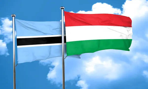 Vlajka Botswany vlajky s Maďarskem, 3d vykreslování — Stock fotografie