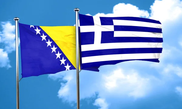 Bosnia and Herzegovina flag with Greece flag, 3D rendering — Stock Photo, Image