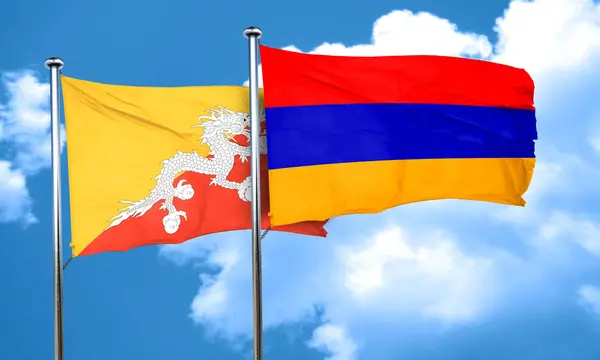 Σημαία του Μπουτάν με σημαία της Αρμενίας, 3d rendering — Φωτογραφία Αρχείου