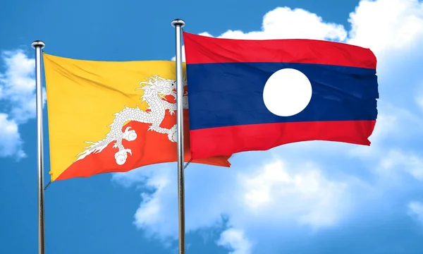 Drapeau Bhoutan avec drapeau Laos, rendu 3D — Photo