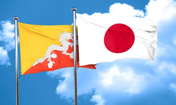 Bhutan flag with Japan flag, 3D rendering