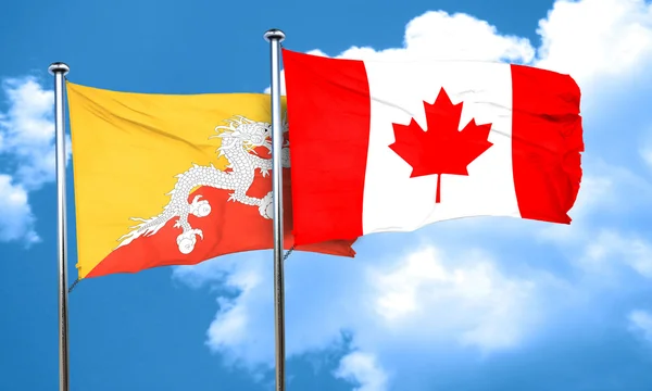 Bhutan flag with Canada flag, 3D rendering