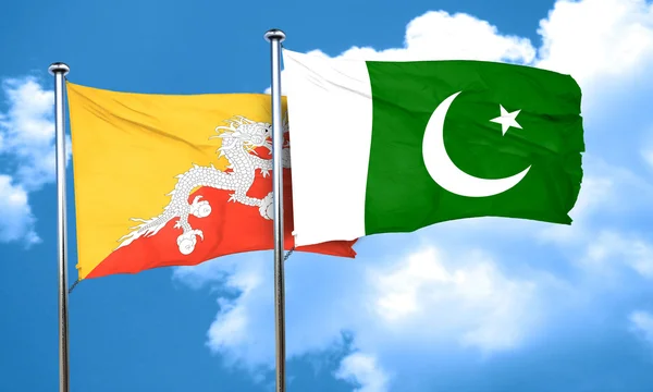 Bhutan flag with Pakistan flag, 3D rendering