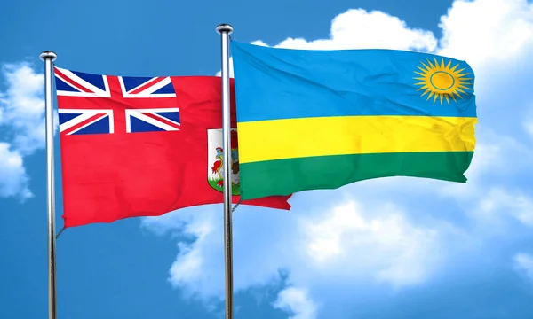 Bermuda-Flagge mit Ruanda-Flagge, 3D-Darstellung — Stockfoto