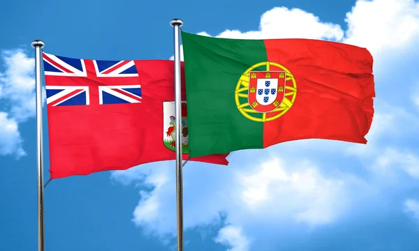 Vlag van Bermuda met Portugal vlag, 3D-rendering — Stockfoto