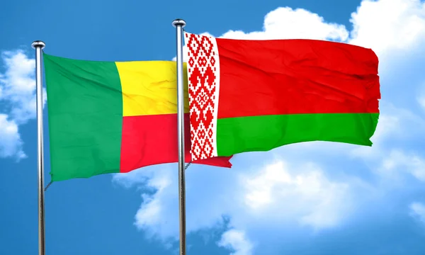 Benin flag with Belarus flag, 3D rendering