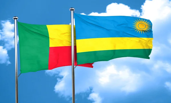 Benin vlag met de vlag van rwanda, 3D-rendering — Stockfoto