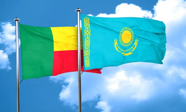 Benin flag with Kazakhstan flag, 3D rendering