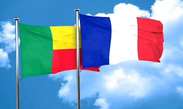 贝宁国旗与法国国旗，3d 渲染 — 图库照片